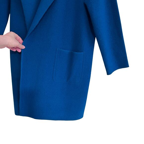 Jones New York Felted Merino Wool Cardigan Jacket L/XL Pockets Blue Small Flaw - Picture 4 of 8